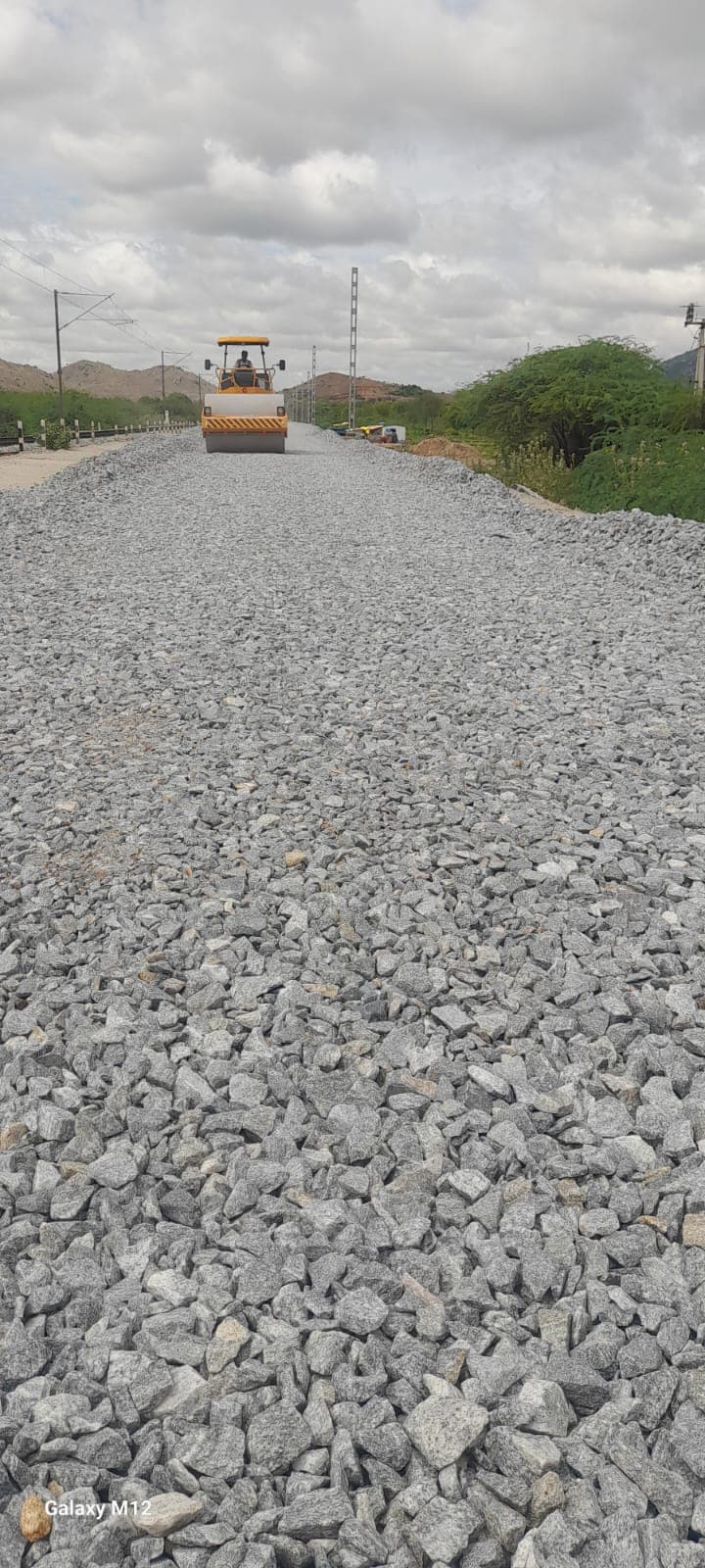 Close-up of machine-crushed stone ballast